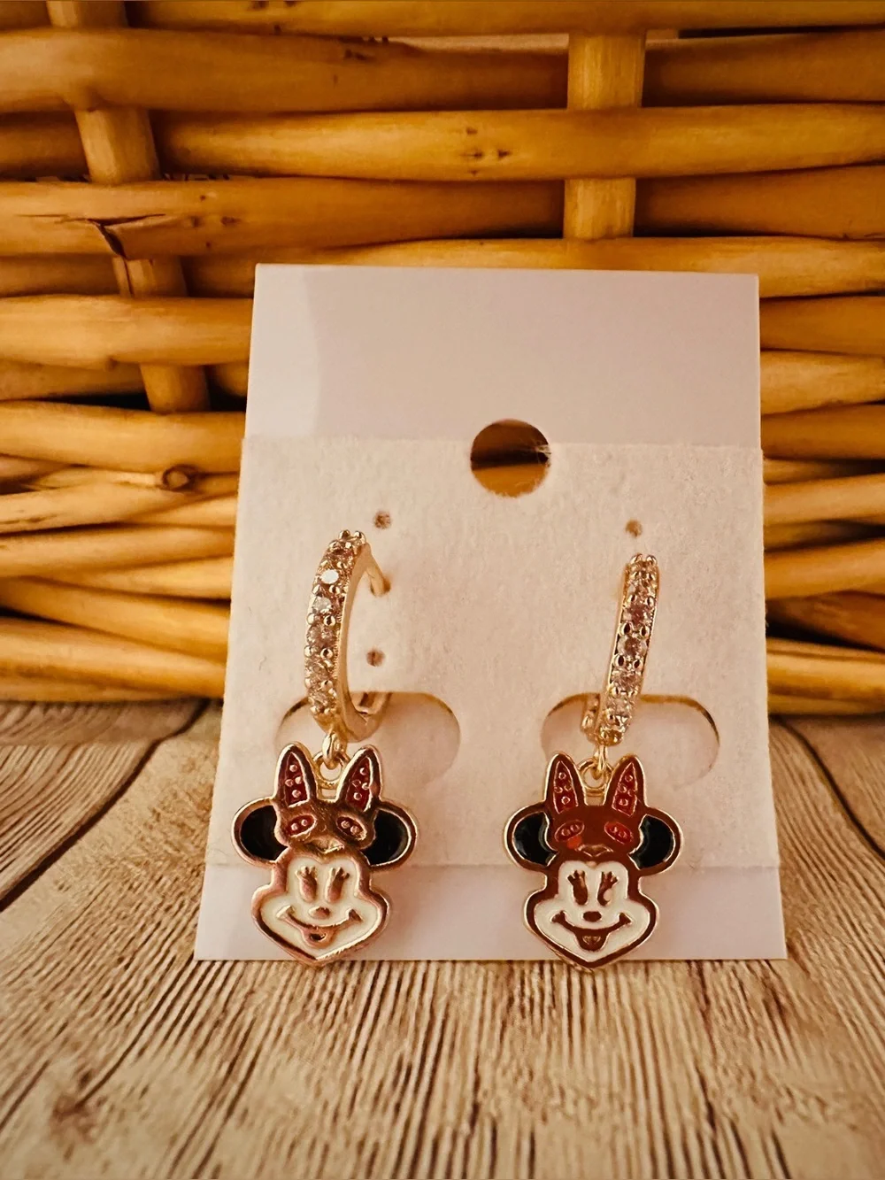 Gold-tone Pink Minnie Mouse Hoop Drop Earrings for Kids/adults*Brand New💗